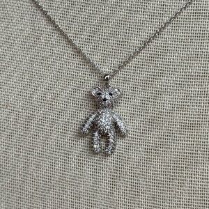Silver Cubic Zirconia Bear Pendant Necklace